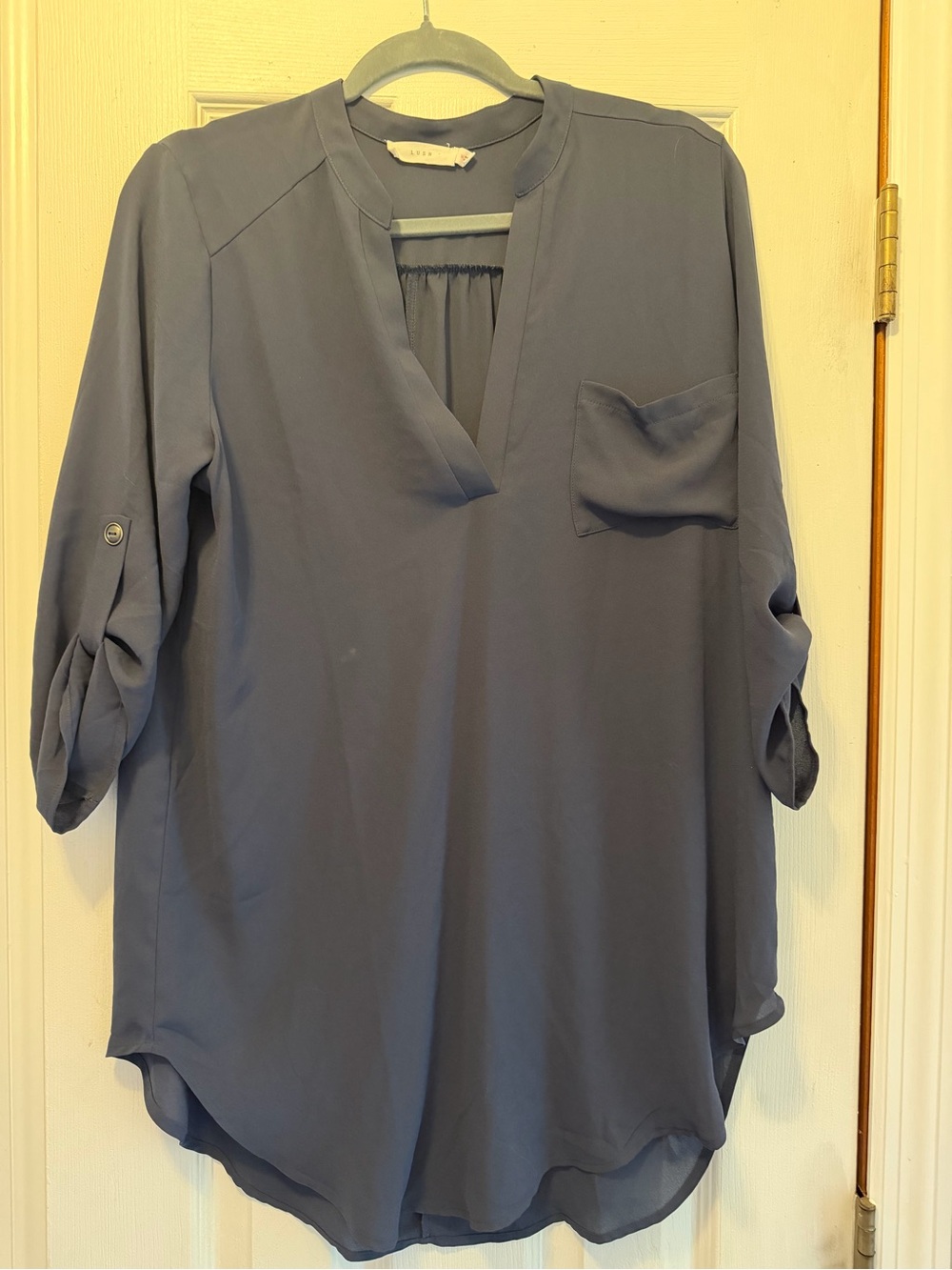 Lush Slate Blue V-Neck Roll-Tab Tunic